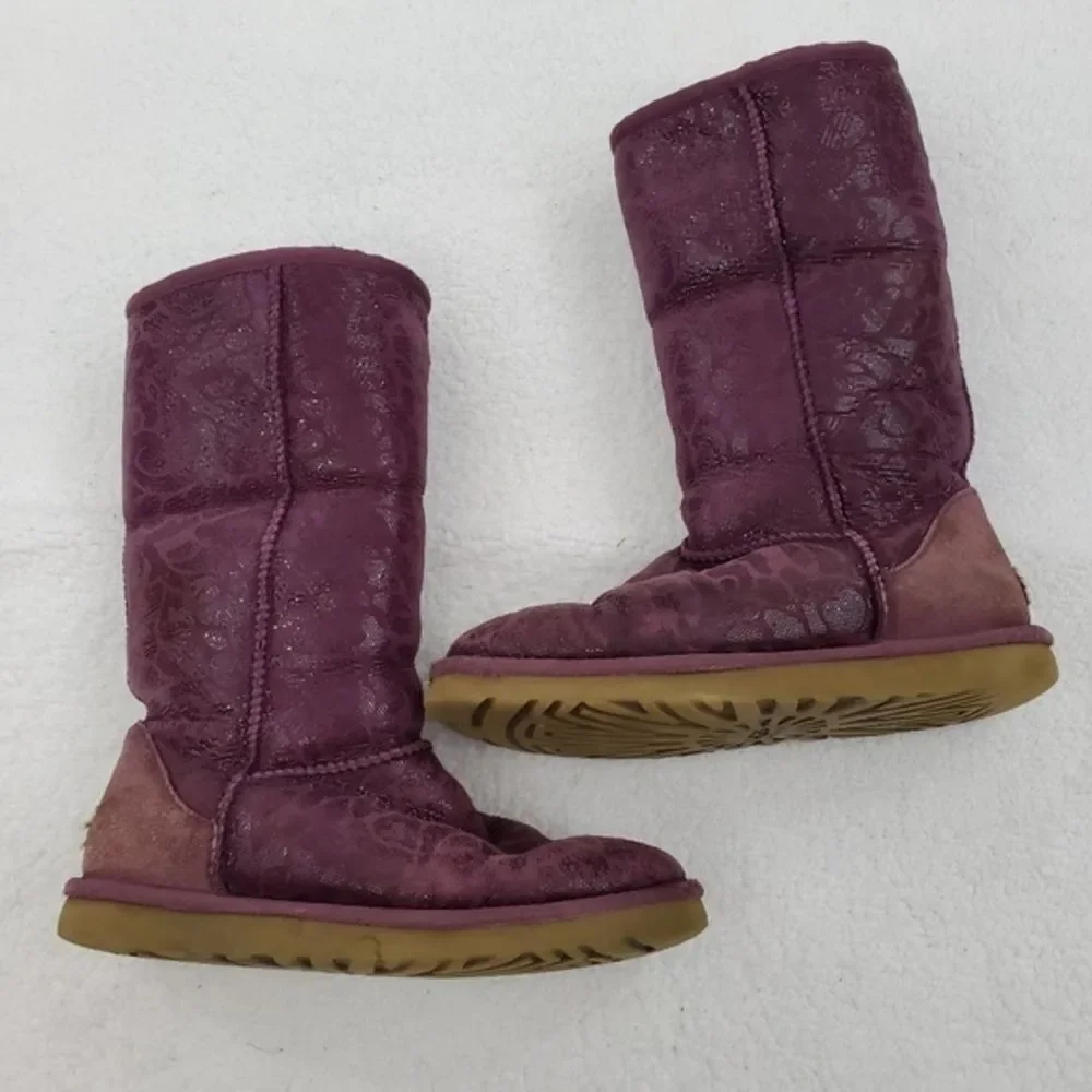 Ugg Boots‎ 7 Tall Flora Shearling Purple Tan Glitte